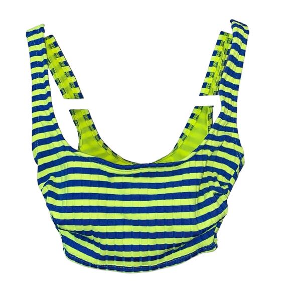 Xhilaration Neon Yellow & Blue Striped Cropped Tank Top - Picture 1 of 5